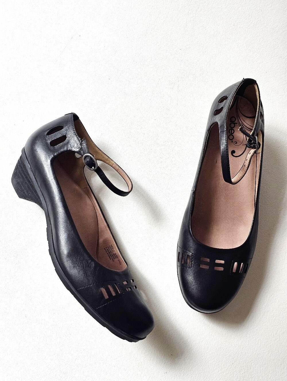 Abeo B.I.O. Neela Mary Jane Leather Comfort Heels Black Women's Size 8.5N Narrow